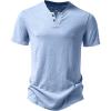 JEMITOP Men’s Stretchy Short Sleeve Henley T-Shirt Casual Cotton 2 Buttons Notch Neck Tee Shirts(Light Blue)