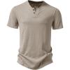 JEMITOP Men’s Stretchy Short Sleeve Henley T-Shirt Casual Cotton 2 Buttons Notch Neck Tee Shirts(Light Khaki)