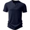 JEMITOP Men’s Stretchy Short Sleeve Henley T-Shirt Casual Cotton 2 Buttons Notch Neck Tee Shirts(Navy Blue)