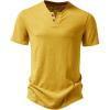 JEMITOP Men’s Stretchy Short Sleeve Henley T-Shirt Casual Cotton 2 Buttons Notch Neck Tee Shirts(Yellow)