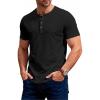 JEMITOP Men’s Stretchy Short Sleeve Slim Fit Henley T-Shirt Casual Cotton 4 Buttons Tee Shirts(Black)