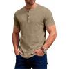 JEMITOP Men’s Stretchy Short Sleeve Slim Fit Henley T-Shirt Casual Cotton 4 Buttons Tee Shirts(Khaki)