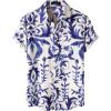 JEMITOP Men’s Stylish Casual Printed Short Sleeve Button Down Shirts Summer Vacation Beach Tropical Hawaiian Shirt(Blue Boho Floral)