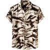 JEMITOP Men’s Stylish Casual Printed Short Sleeve Button Down Shirts Summer Vacation Beach Tropical Hawaiian Shirt(Brown Abstract Pattern)