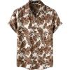 JEMITOP Men’s Stylish Casual Printed Short Sleeve Button Down Shirts Summer Vacation Beach Tropical Hawaiian Shirt(Brown Leaves)