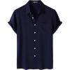 JEMITOP Men’s Summer Cooling Shirts Lightweight Breathable Short Sleeve Button up Shirts for Beach Vacation with Pocket(Navy Blue)