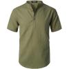 JEMITOP Men’s Summer Lightweight Cotton Linen Shirts Casual Short Sleeve Breathable Banded Collar Henley for Beach Vacation(Army Green)