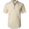 JEMITOP Men’s Summer Lightweight Cotton Linen Shirts Casual Short Sleeve Breathable Banded Collar Henley for Beach Vacation(Beige)