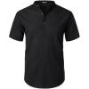 JEMITOP Men’s Summer Lightweight Cotton Linen Shirts Casual Short Sleeve Breathable Banded Collar Henley for Beach Vacation(Black)