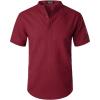 JEMITOP Men’s Summer Lightweight Cotton Linen Shirts Casual Short Sleeve Breathable Banded Collar Henley for Beach Vacation(Burgundy)