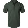 JEMITOP Men’s Summer Lightweight Cotton Linen Shirts Casual Short Sleeve Breathable Banded Collar Henley for Beach Vacation(Dark Green)