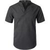 JEMITOP Men’s Summer Lightweight Cotton Linen Shirts Casual Short Sleeve Breathable Banded Collar Henley for Beach Vacation(Dark Grey)