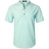 JEMITOP Men’s Summer Lightweight Cotton Linen Shirts Casual Short Sleeve Breathable Banded Collar Henley for Beach Vacation(Light Green)