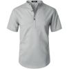JEMITOP Men’s Summer Lightweight Cotton Linen Shirts Casual Short Sleeve Breathable Banded Collar Henley for Beach Vacation(Light Grey)