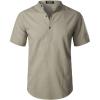 JEMITOP Men’s Summer Lightweight Cotton Linen Shirts Casual Short Sleeve Breathable Banded Collar Henley for Beach Vacation(Light Khaki)