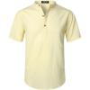 JEMITOP Men’s Summer Lightweight Cotton Linen Shirts Casual Short Sleeve Breathable Banded Collar Henley for Beach Vacation(Light Yellow)