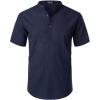 JEMITOP Men’s Summer Lightweight Cotton Linen Shirts Casual Short Sleeve Breathable Banded Collar Henley for Beach Vacation(Navy Blue)