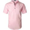 JEMITOP Men’s Summer Lightweight Cotton Linen Shirts Casual Short Sleeve Breathable Banded Collar Henley for Beach Vacation(Pink)