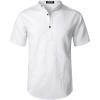 JEMITOP Men’s Summer Lightweight Cotton Linen Shirts Casual Short Sleeve Breathable Banded Collar Henley for Beach Vacation(White)