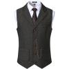 JEMITOP Men’s Vintage Slim Fit Suit Vest Formal Prom Party Herringbone Pattern Waistcoat with Chain Detail(Dark Grey)