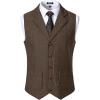 JEMITOP Men’s Vintage Slim Fit Suit Vest Formal Prom Party Herringbone Pattern Waistcoat with Chain Detail(Khaki)