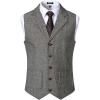 JEMITOP Men’s Vintage Slim Fit Suit Vest Formal Prom Party Herringbone Pattern Waistcoat with Chain Detail(Light Grey)