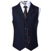 JEMITOP Men’s Vintage Slim Fit Suit Vest Formal Prom Party Herringbone Pattern Waistcoat with Chain Detail(Navy Blue)