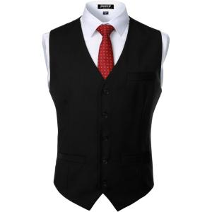 JEMITOP Men’s Classic Slim Fit Dress Vest Formal Wedding Prom Tuxedo Suit Vest with Pocket(Black)