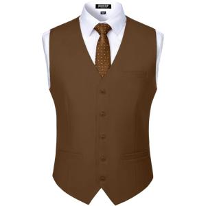JEMITOP Men’s Classic Slim Fit Dress Vest Formal Wedding Prom Tuxedo Suit Vest with Pocket(Brown)