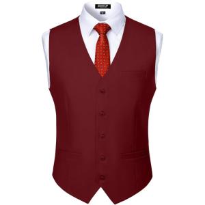 JEMITOP Men’s Classic Slim Fit Dress Vest Formal Wedding Prom Tuxedo Suit Vest with Pocket(Burgundy)