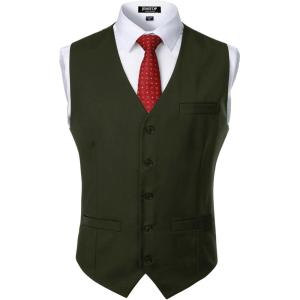 JEMITOP Men’s Classic Slim Fit Dress Vest Formal Wedding Prom Tuxedo Suit Vest with Pocket(Dark Green)