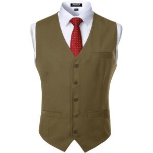 JEMITOP Men’s Classic Slim Fit Dress Vest Formal Wedding Prom Tuxedo Suit Vest with Pocket(Dark Khaki)