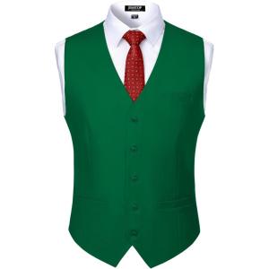 JEMITOP Men’s Classic Slim Fit Dress Vest Formal Wedding Prom Tuxedo Suit Vest with Pocket(Green)