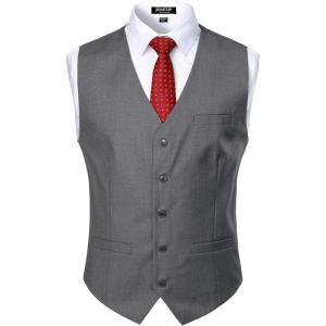 JEMITOP Men’s Classic Slim Fit Dress Vest Formal Wedding Prom Tuxedo Suit Vest with Pocket(Grey)