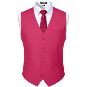 JEMITOP Men’s Classic Slim Fit Dress Vest Formal Wedding Prom Tuxedo Suit Vest with Pocket(Hot Pink)
