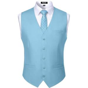 JEMITOP Men’s Classic Slim Fit Dress Vest Formal Wedding Prom Tuxedo Suit Vest with Pocket(Light Blue)