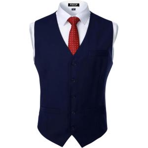JEMITOP Men’s Classic Slim Fit Dress Vest Formal Wedding Prom Tuxedo Suit Vest with Pocket(Navy Blue)