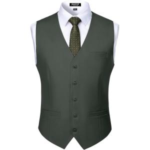 JEMITOP Men’s Classic Slim Fit Dress Vest Formal Wedding Prom Tuxedo Suit Vest with Pocket(Olive Green)