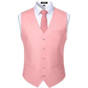 JEMITOP Men’s Classic Slim Fit Dress Vest Formal Wedding Prom Tuxedo Suit Vest with Pocket(Pink)