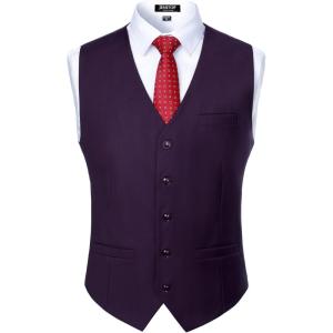JEMITOP Men’s Classic Slim Fit Dress Vest Formal Wedding Prom Tuxedo Suit Vest with Pocket(Purple)