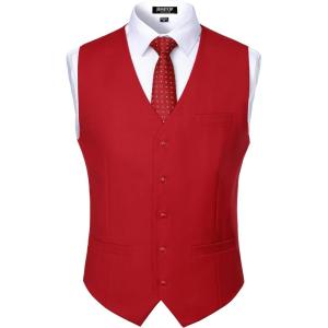 JEMITOP Men’s Classic Slim Fit Dress Vest Formal Wedding Prom Tuxedo Suit Vest with Pocket(Red)