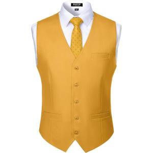 JEMITOP Men’s Classic Slim Fit Dress Vest Formal Wedding Prom Tuxedo Suit Vest with Pocket(Yellow)