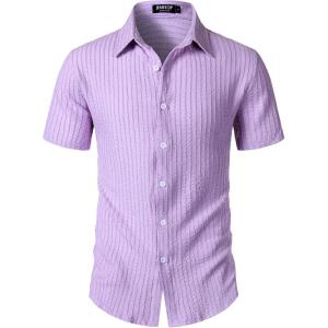 JEMITOP Men’s Knit Shirt Summer Casual Short Sleeve Button Down Shirt for Beach Vacation(Lavender Purple)