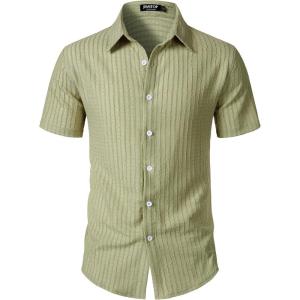 JEMITOP Men’s Knit Shirt Summer Casual Short Sleeve Button Down Shirt for Beach Vacation(Light Green)