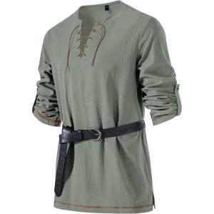 JEMITOP Men’s Pure Cotton Vintage Lace Up Shirts for Pirate Renaissance Viking Medieval Costume Without Belt(Sage Green)