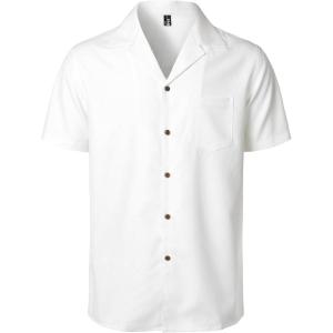 JEMITOP Men’s Stretch Cuban Collar Shirt Summer Lightweight Short Sleeve Button Down Shirts with Pocket for Beach Vacation(Cream White)