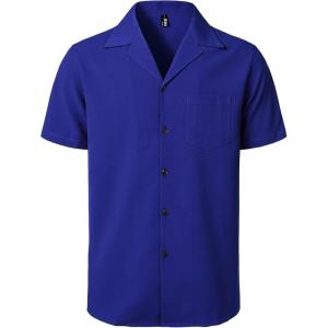 JEMITOP Men’s Stretch Cuban Collar Shirt Summer Lightweight Short Sleeve Button Down Shirts with Pocket for Beach Vacation(Royal Blue)