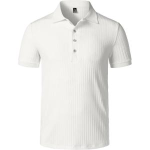JEMITOP Men’s Stretch Knit Slim Fit Polo Shirts Casual Short Sleeve Ribbed Collar Muscle Golf Shirt(Cream White)