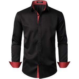JEMITOP Men’s Stretch Multi-Use Long Sleeve Dress Shirts Party Prom Wedding Shirts with Slight Sheen(Black)