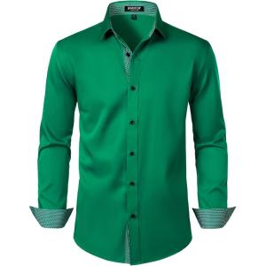 JEMITOP Men’s Stretch Multi-Use Long Sleeve Dress Shirts Party Prom Wedding Shirts with Slight Sheen(Green)